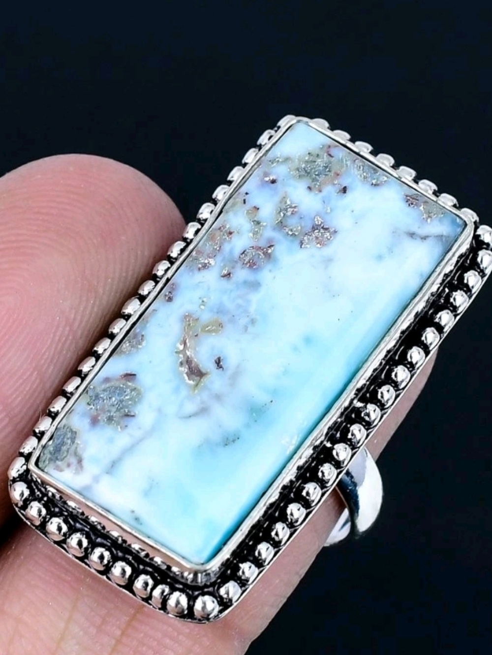 Larimar Gemstone 925 Sterling Silver Handmade Ring
